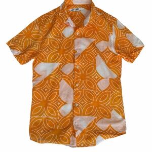Mr Turk Orange Geometric Retro Button Down Shirt XS | Mod 60s Print